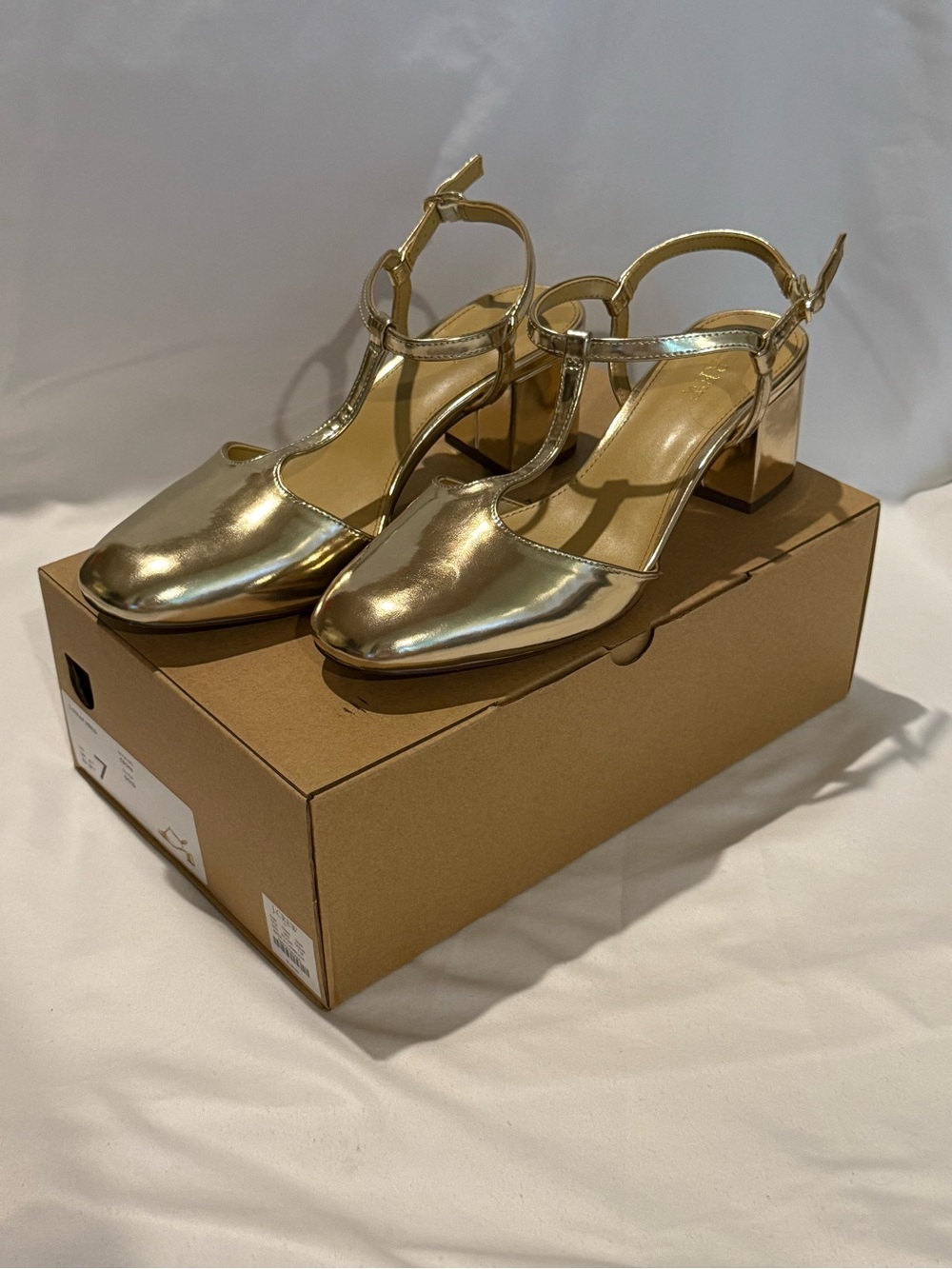 Women’s Gold T-Strap Block Heel Sandals